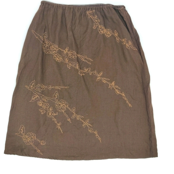 Eddie Bauer linen skirt embroidered 8 brown - Picture 3 of 4